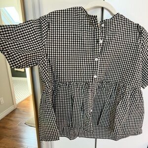 Gingham half sleeve Blouse, black and white